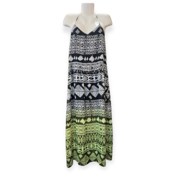 Mossimo Women's Black, White, & Neon Green Ikat Maxi Beach Dress Lined | Size S - Picture 1 of 9